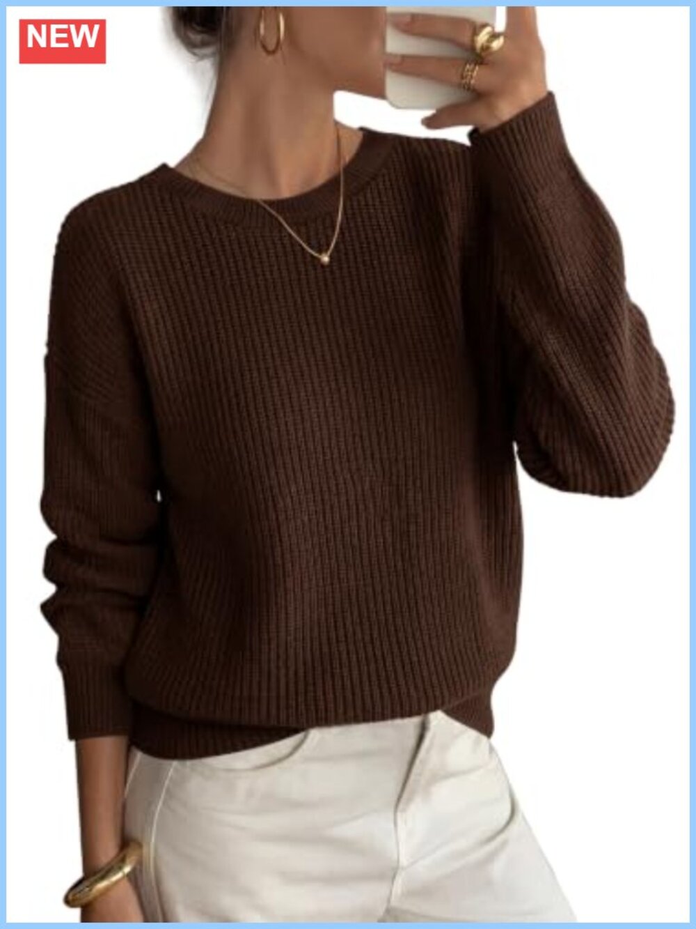 WIHOLL Women's Chunky Ribbed Knit Crew Neck Pullover Sweater Long Sleeve